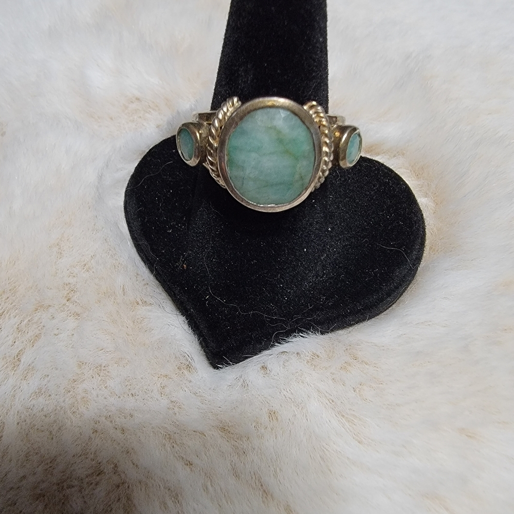 Green stone ring set in sterling.  Size 6.